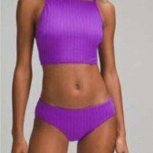 Lululemon NWT Ribbed High Neck Longline Swim Top B/C Cup Atomic Purple Size 8
